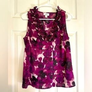Ann Taylor LOFT Floral Button Down Sleeveless Blouse Size Small